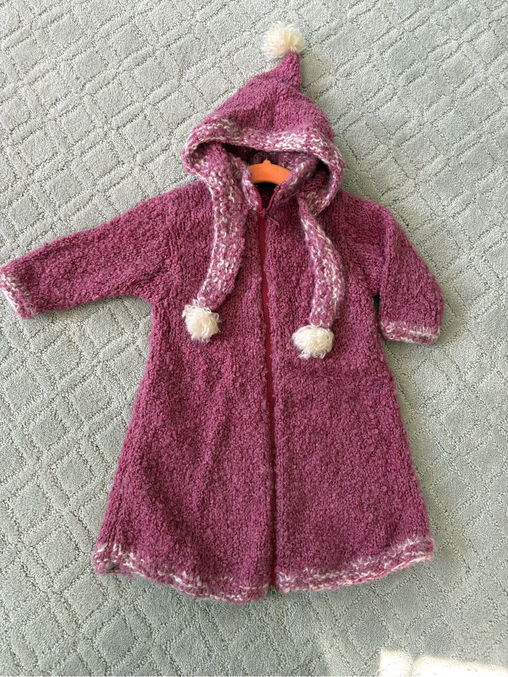 Cozy Pom-Pom Hooded Kids Coat - Purple Pink